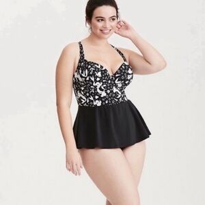 Torrid Disney Little Mermaid Black & White Peplum One Piece Swimsuit
